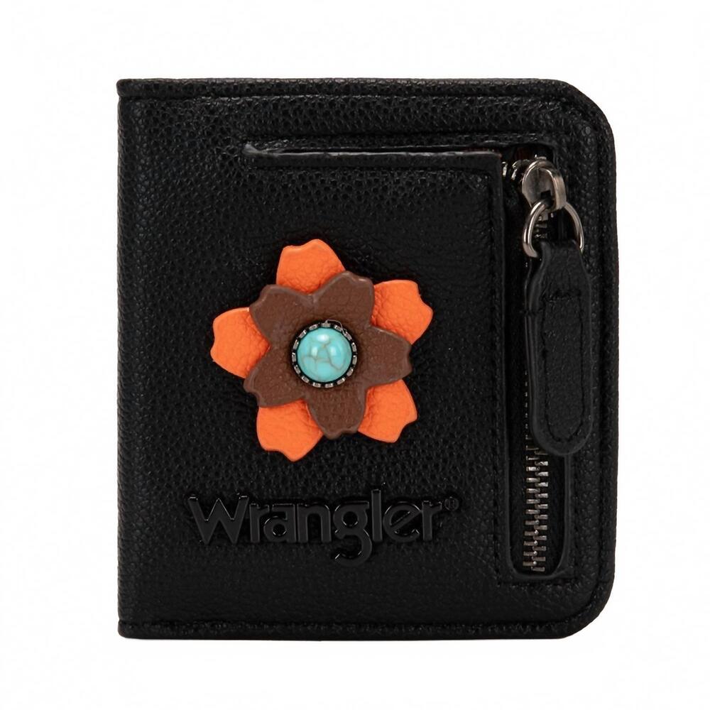 NEW WRANGLER 3d floral turquoise rfid bifold wallet in black